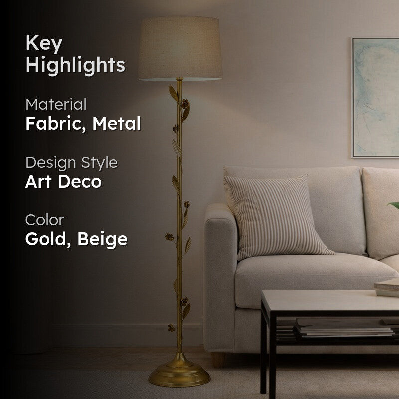 Timber Metal Leaf Floor Lamp - Beige & Gold media 2