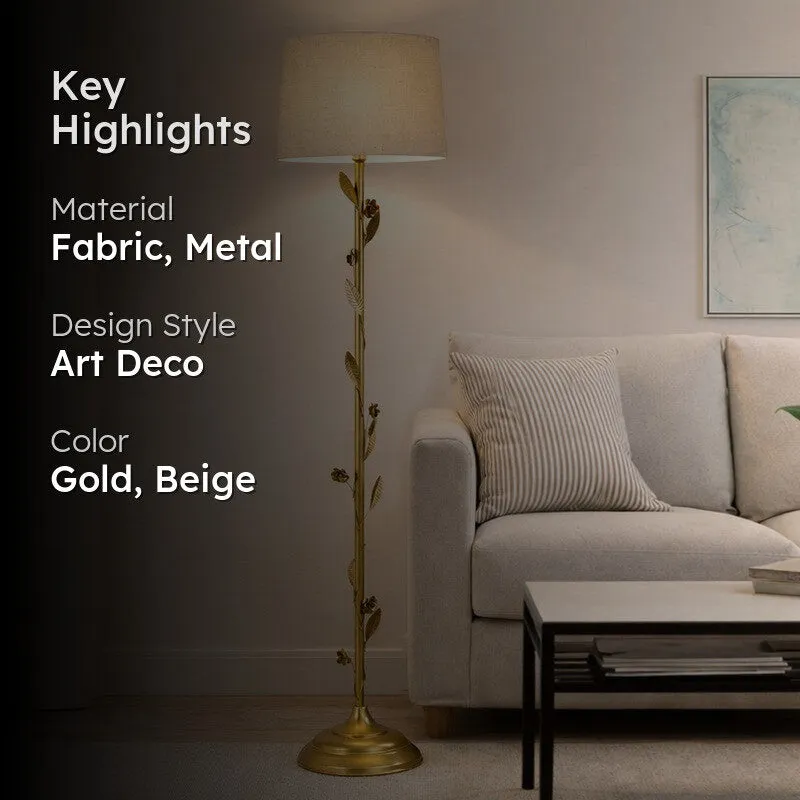 Timber Metal Leaf Floor Lamp - Beige & Gold media 2