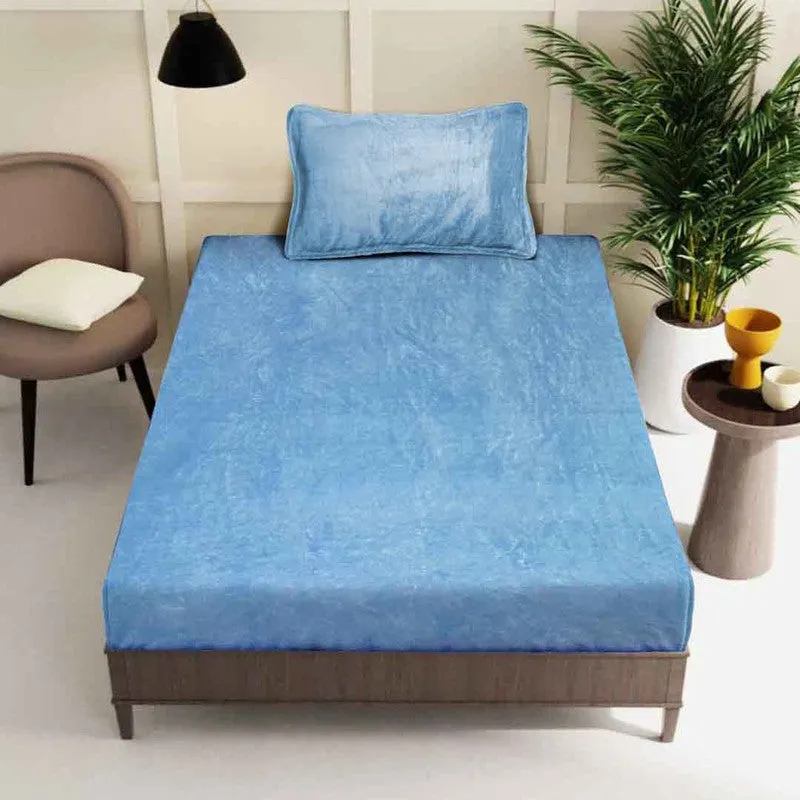 Gentle Rest Fleece Bedsheet (Blue) - 180 GSM media 1