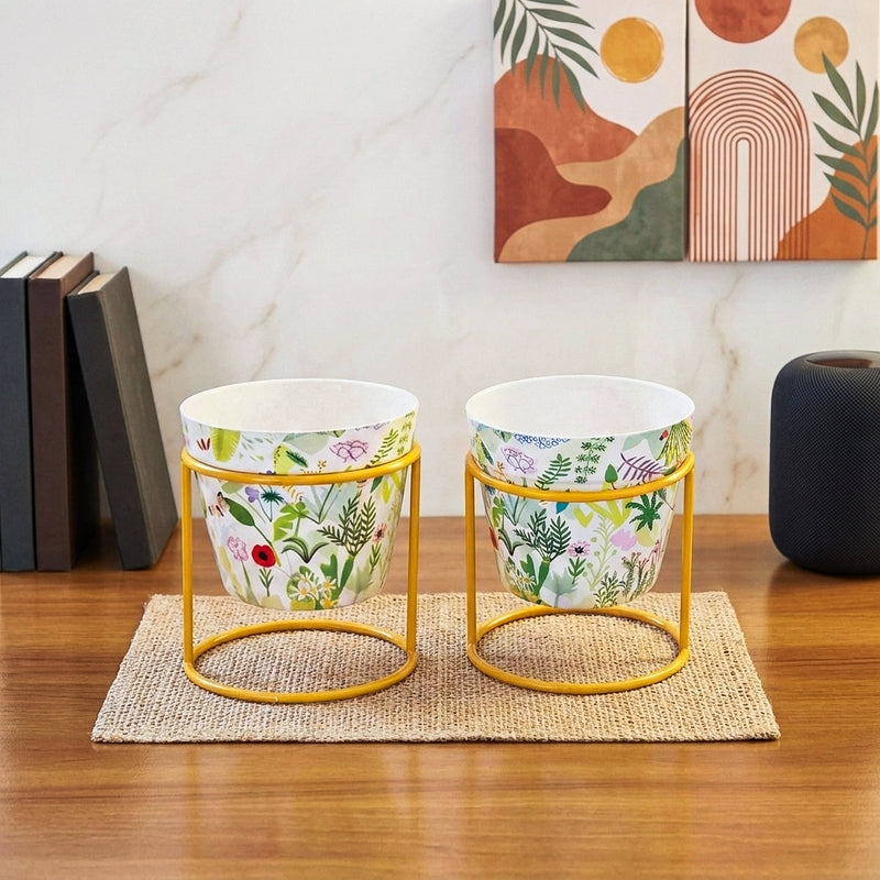 Glaze & Grow Metal Planters With Stand - Four Piece Set