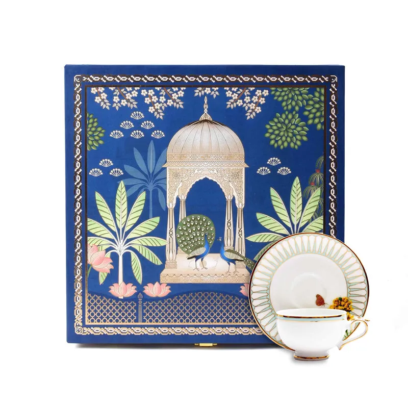Basant 24k Gold Brushed Porcelain Tea Cup & Saucer (280 mL) - Set of Six media 7