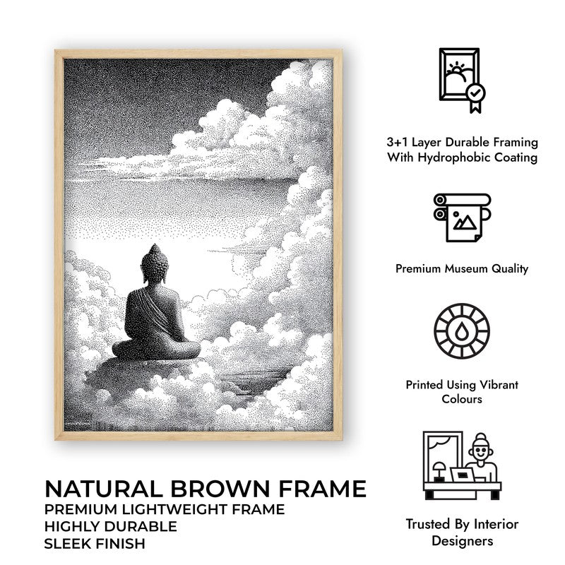Buddha In Clouded Serenity III Wall Painting With Brown Frame media 9
