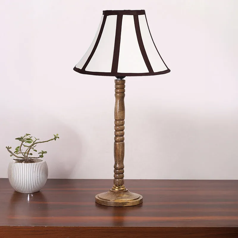 Windsor Table Lamp With Carved Wooden Base - White,Brown media 3
