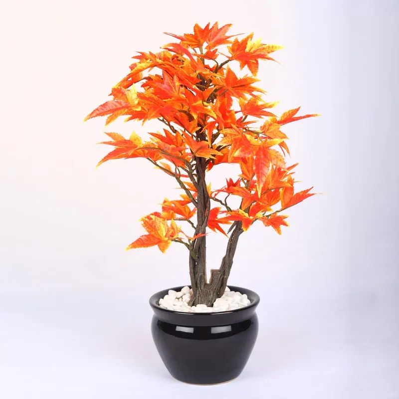 Artificial Orange Maple Bonsai Plant With Ceramic Pot - 1 Feet media 4