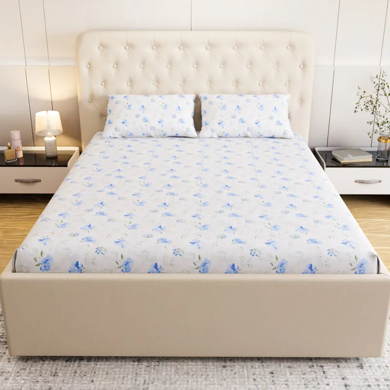 Leaflet Floral Cotton Bedsheet (Blue) - 180 TC media 4