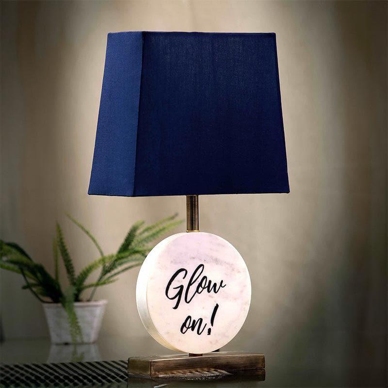 Glow On Marble & Brass Base Fabric Table Lamp - Blue,White media 3