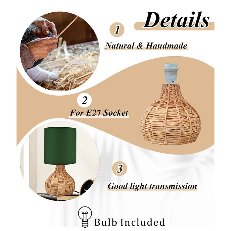 Palladian Edge Raffia Fabric Table Lamp - Green,Brown media 4