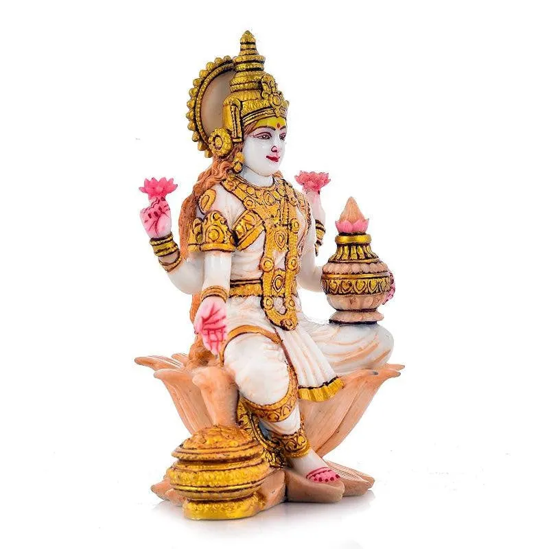 Sacred Lotus Seated Lakshmi Marble Idol media 4