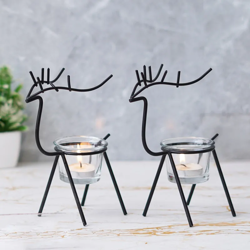 Prancing Flame Metal Tea Light Holder (Black) - Set Of Two media 3