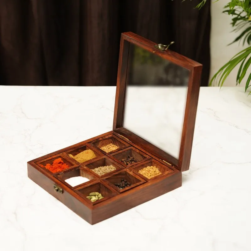 Charm Sheesham Wood Rectangle Masala Box - Eleven Piece Set media 7