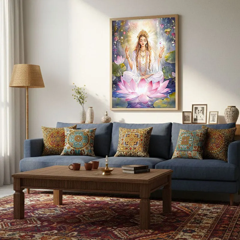 Adilakshmi Spiritual Archival Paper Wall Painting - Natural Brown Frame media 4