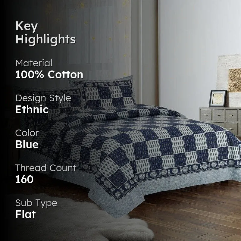 Kumuda Printed Cotton Bedsheet (Blue) - 160 TC media 2