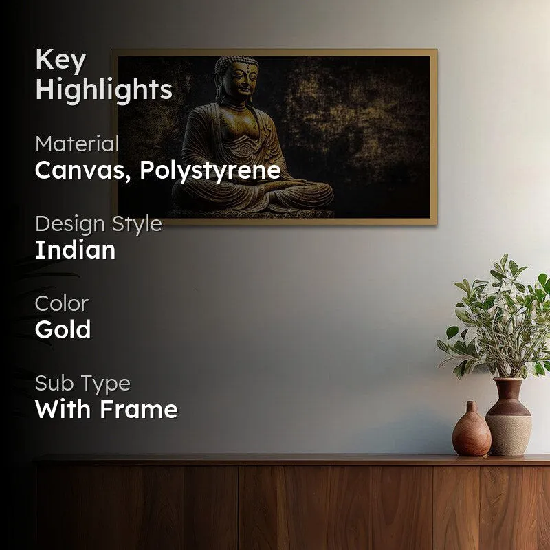 Zen Golden Buddha Canvas Wall Painting With Frame media 2