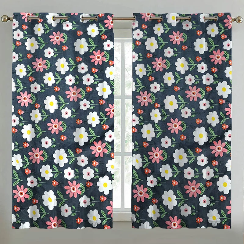 Anas Floral Cotton Curtain - Set Of Two media 1