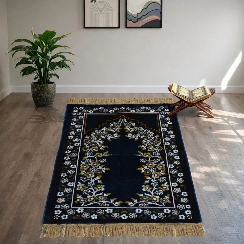 Noorzen Velvet Prayer Mat - Blue,White media 1
