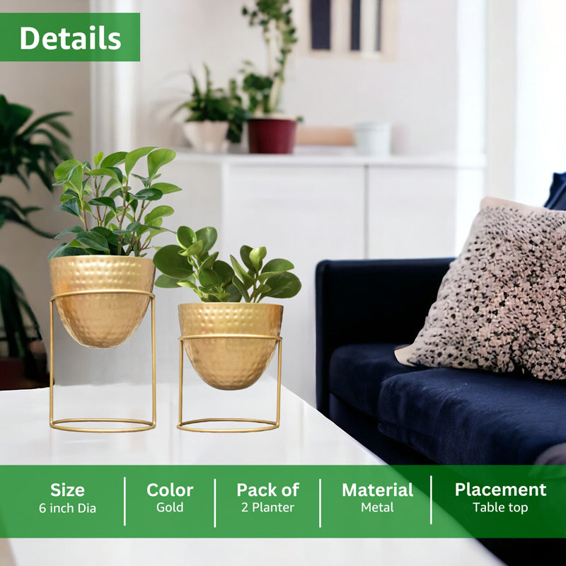Trudene Metal Pot With Stand (Gold) - Set Of Two media 7