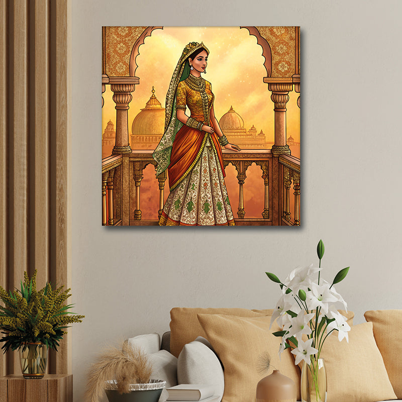 Beauty On Balcony Canvas Wall Art