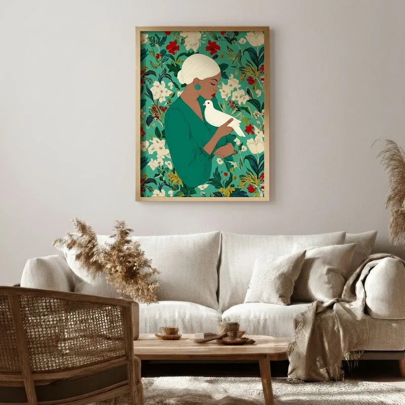 The Doves Whisper Canvas Wall Painting - Brown Frame media 1