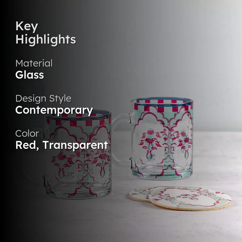 India Circus Heirloom Glass Mug With Coaster (325 mL Each) - Four Piece Set media 2