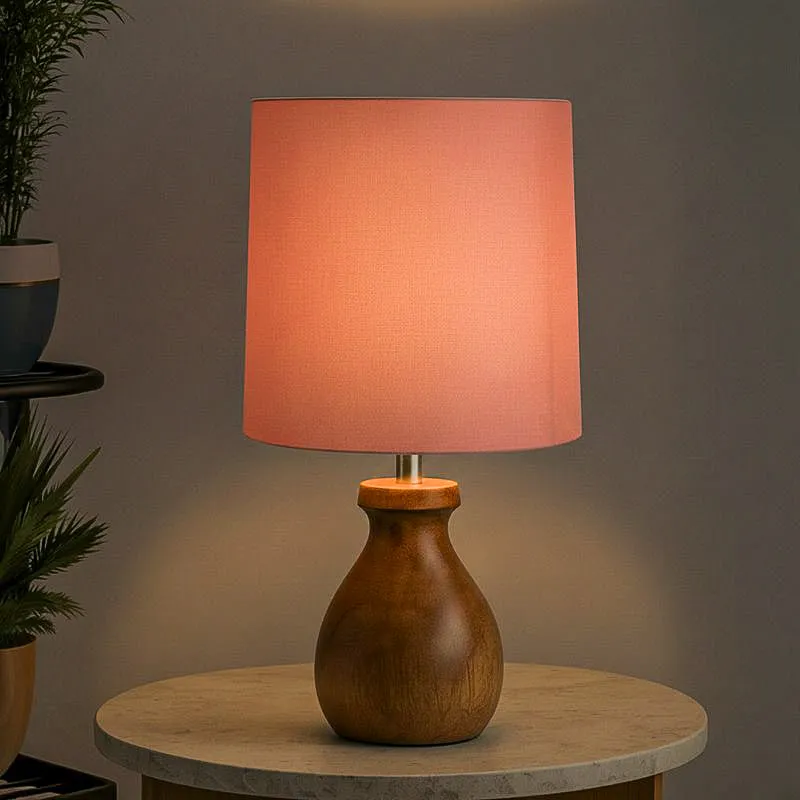 Eleera Wooden Table Lamp - Pink,Brown media 1