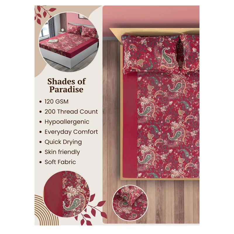 Swayam Crimson Paisley Cotton Bedsheet - 180 TC || Super Soft media 7