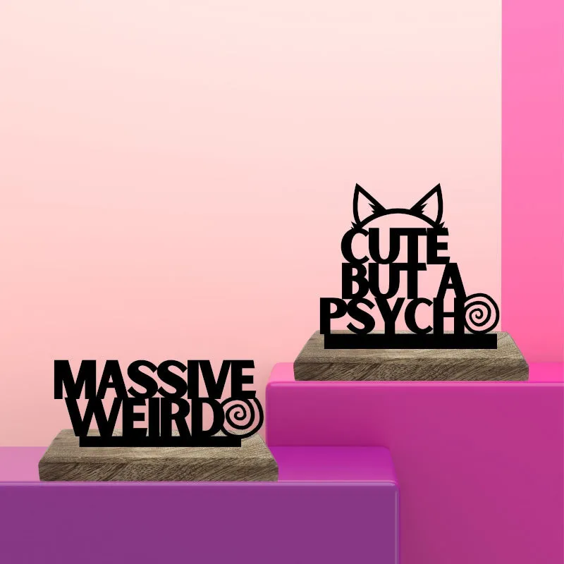 Eccentric & Adorable Psycho-Chic Typography Showpiece - Set Of Two media 1