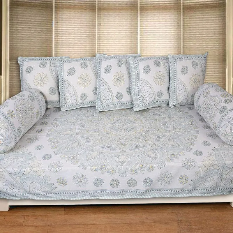 Madviya Floral Diwan Set (Blue) - Eight Piece Set media 1