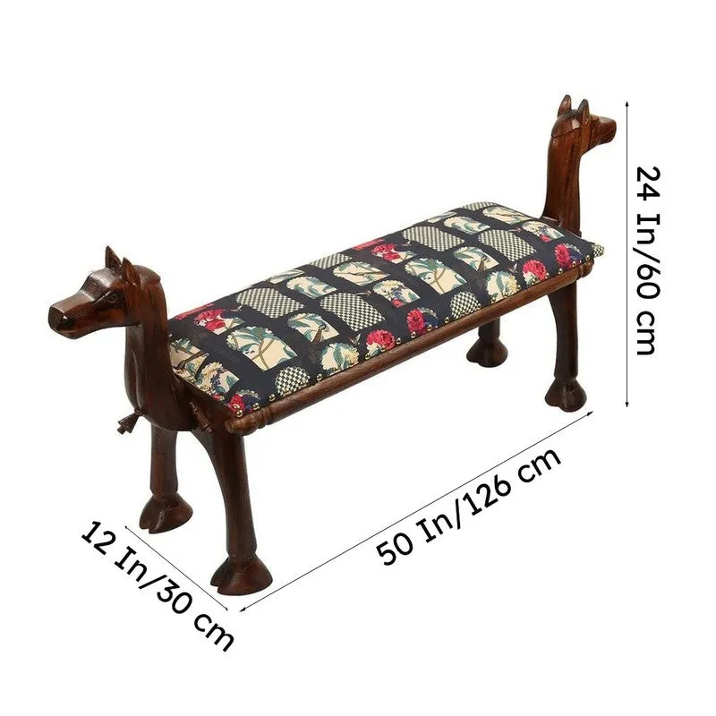 India Circus Acacia Wood Windows Animal Wooden Bench media 7
