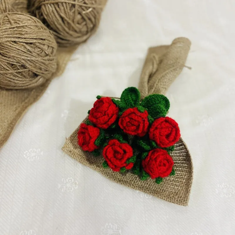 Crochet Handmade Rose Bouquet (Red,Orange) - Set Of Six media 3
