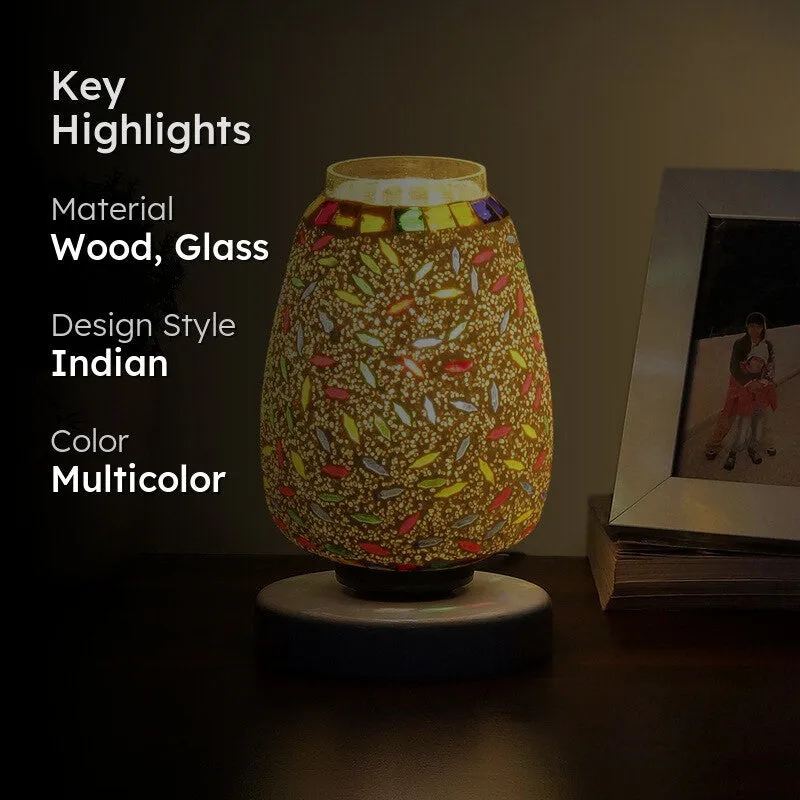Glanex Glass Table Lamp With Wooden Base - Multicolor media 2