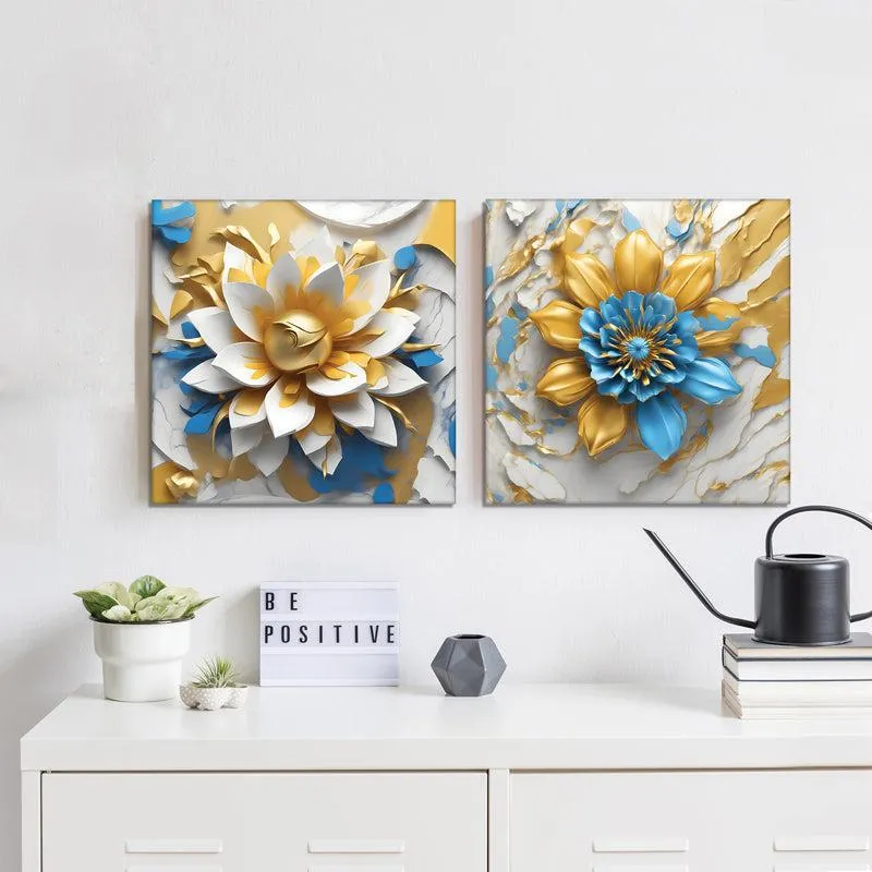 Frosted Flora Canvas Wall Painting - Set Of Two media 6