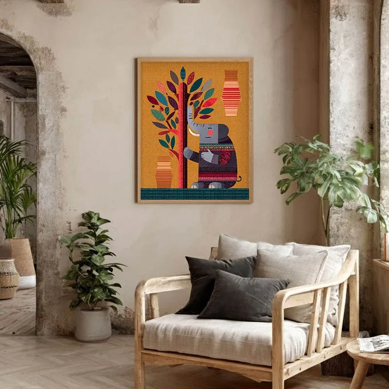 Playful Elephant Canvas Wall Painting With Brown Frame media 7
