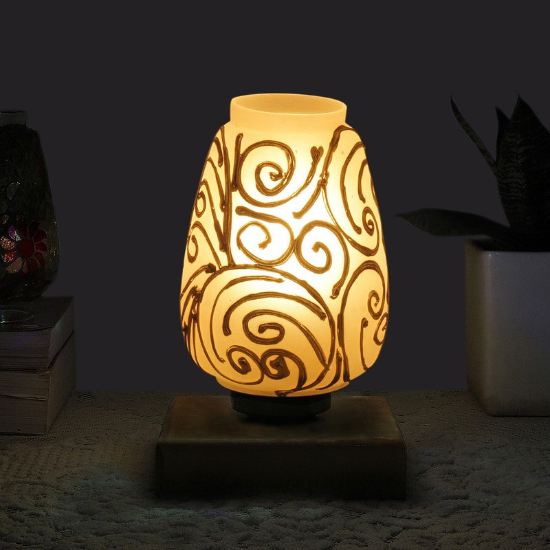 Prismato Glass Table Lamp With Wooden Base - White & Gold