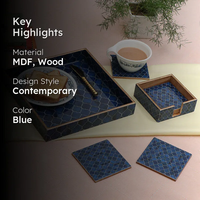 Medina Blue Serving Tray With Coaster - Eight Piece Set media 2