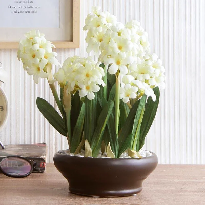Faux Hyacinth Bonsai In Ceramic Pot (26 cms) - White media 1