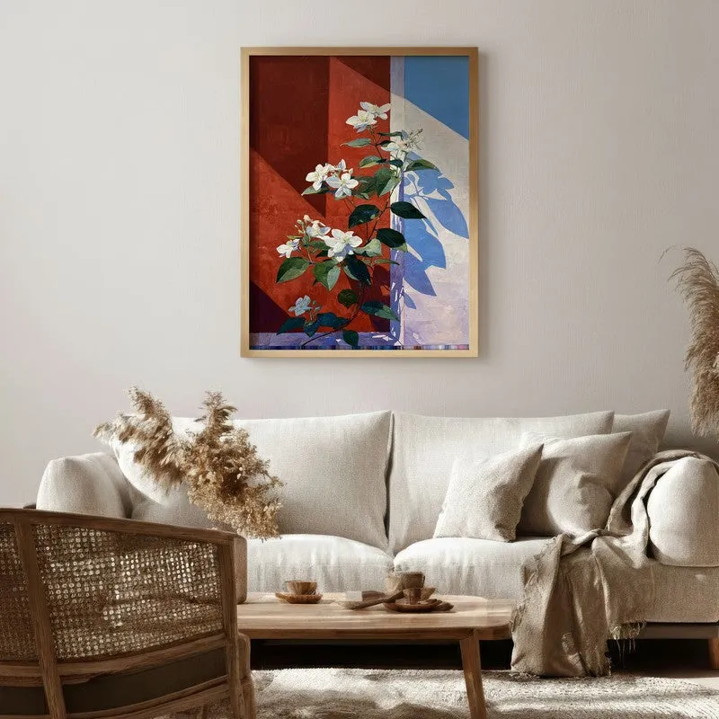 Scarlet Petals Canvas Wall Painting - Brown Frame media 1