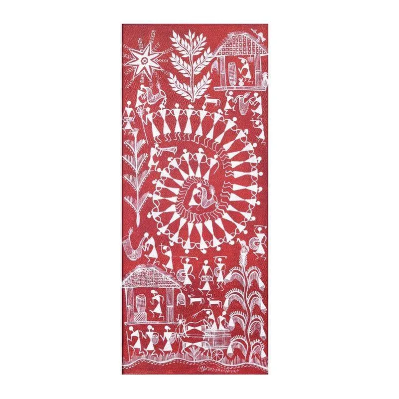 Boro Warli Canvas Wall Art- Red media 4