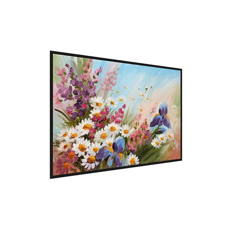 Abstract Flower Daisies Canvas Wall Painting - Black Frame media 3
