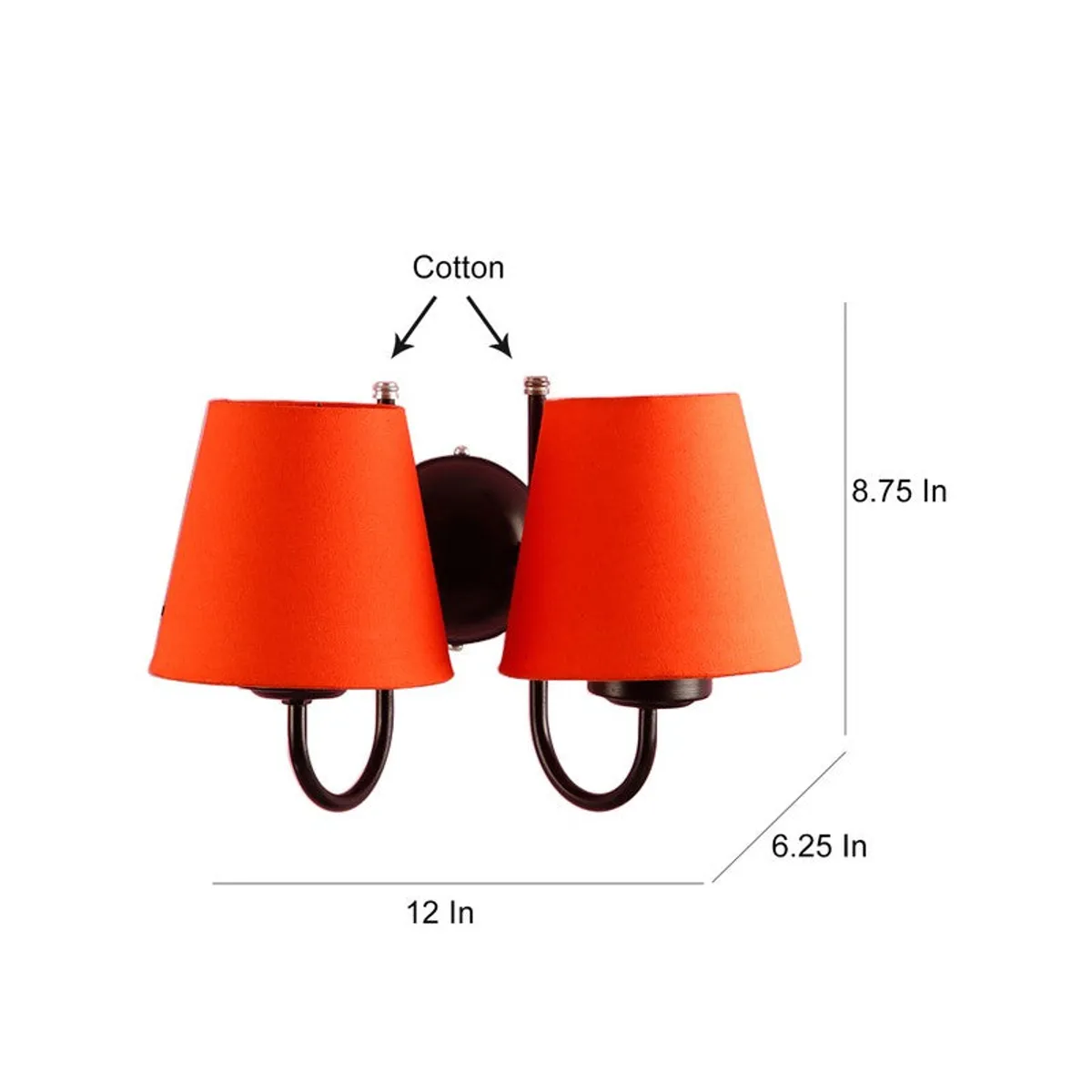 Orange dual-shade wall lamp shown with dimension markings