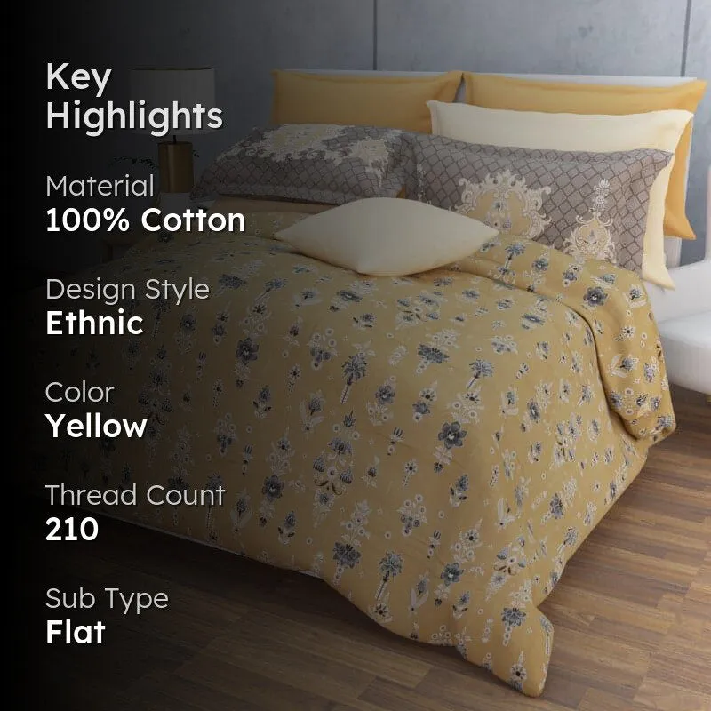 Teva Floral Cotton Bedsheet (Buff) - 210 TC media 2