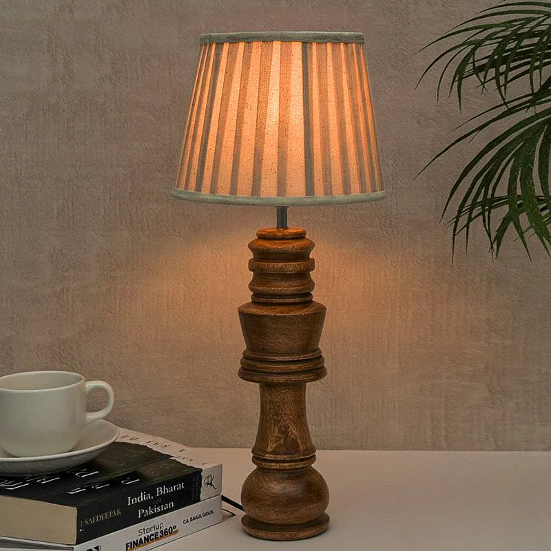 Pleated King Wooden Table Lamp - Brown media 1