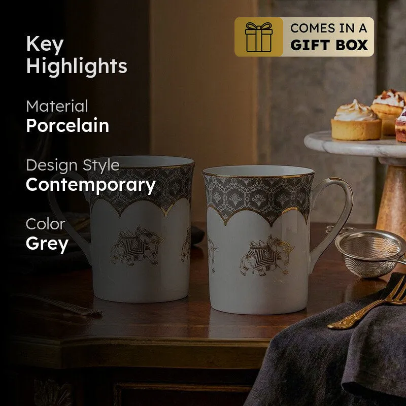 Gilded Legacy Classic 24k Gold Brushed Porcelain Coffee Mug (280 mL Each/Grey) - Set Of Six media 2