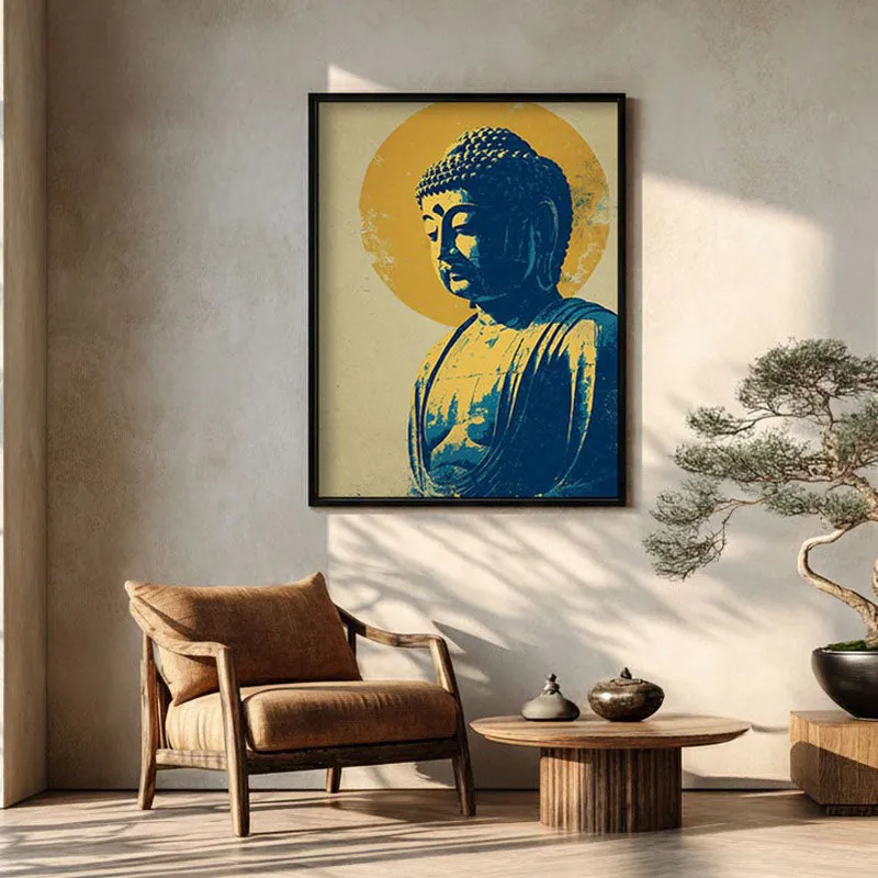 Peaceful Buddha In Meditative Calm III Archival Paper Wall Painting With Black Frame media 1