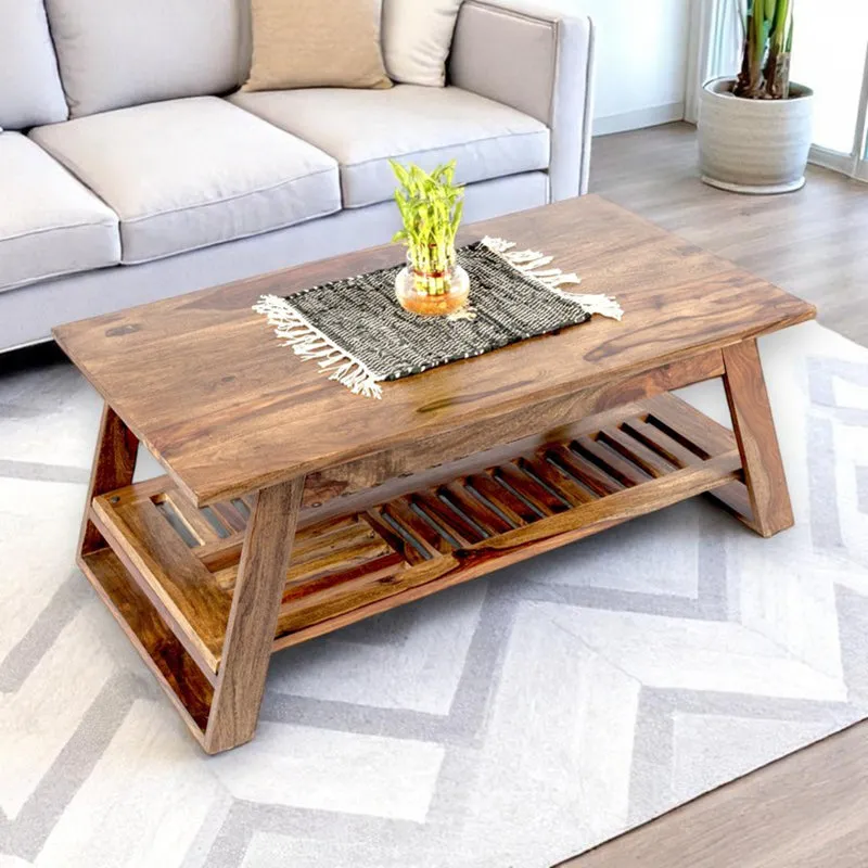 Azvino Sheesham Wooden Center Table - Light Brown media 1
