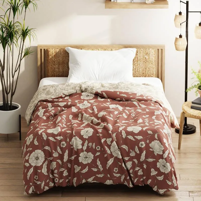 Lathika Floral Reversible Microfiber Comforter (Brown) - 120 GSM media 1