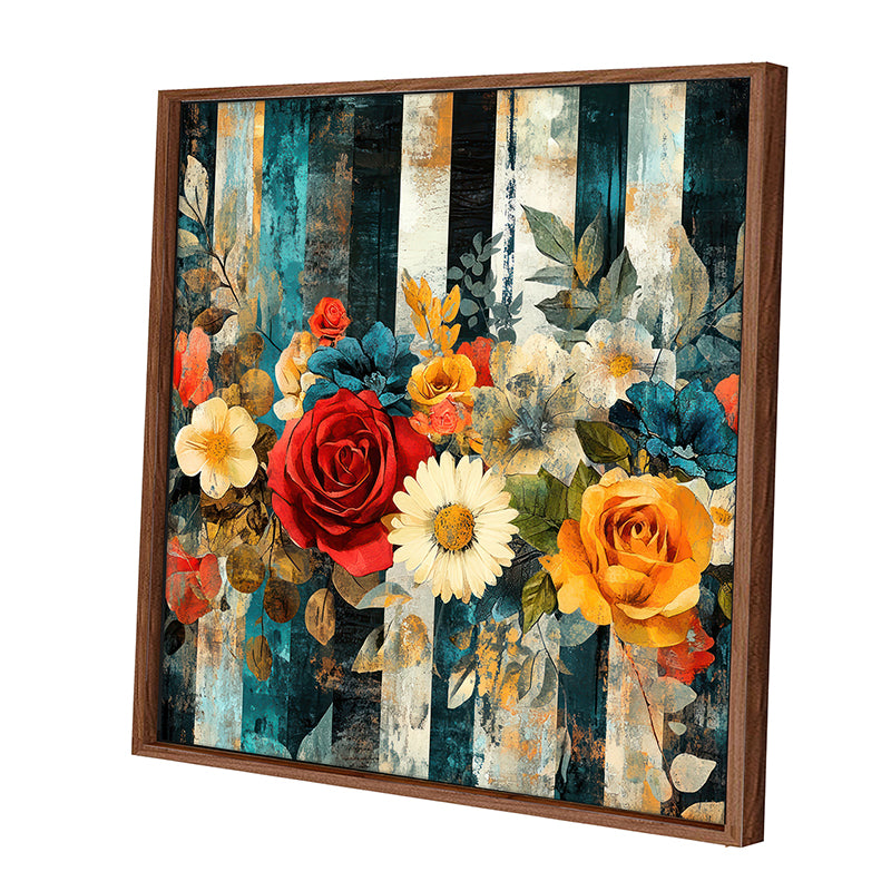 Floral Striations Wall Art With Frame - Brown media 2