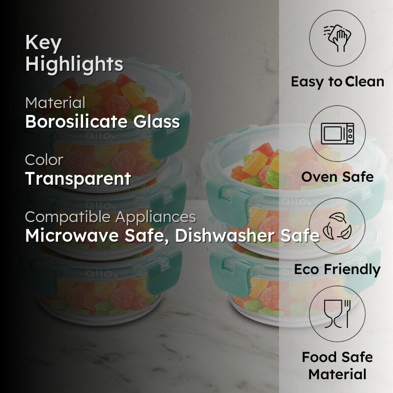 Edira Leak Proof Glass Lunch Box (215 mL Each) - Set Of Five media 2