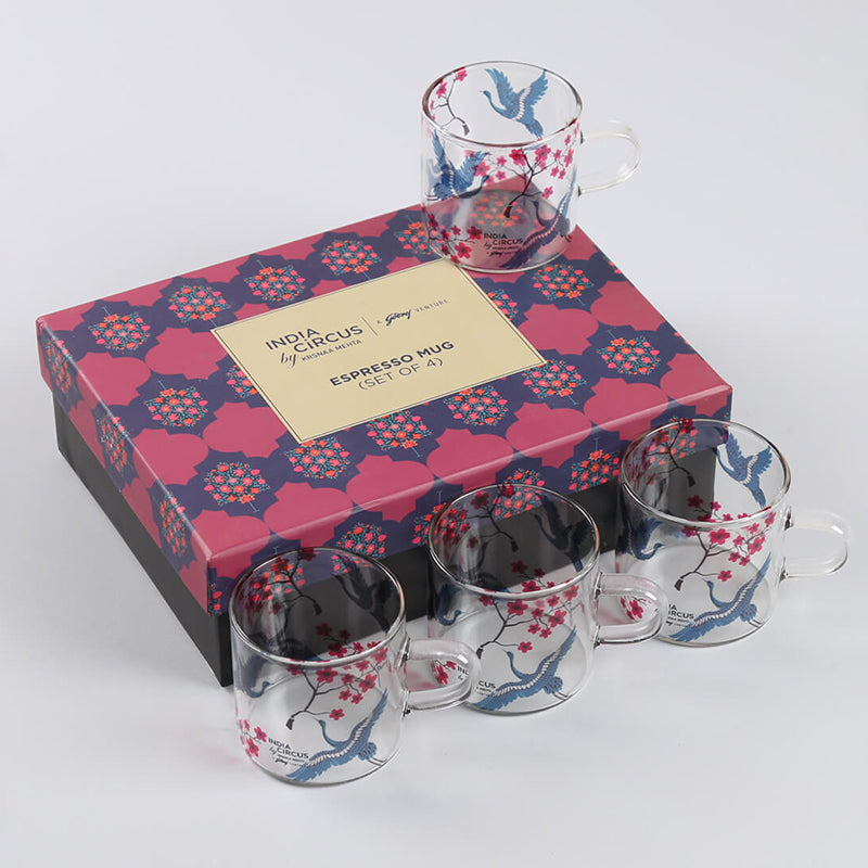 India Circus Cherry Crane Glass Mug (130 mL Each) - Set Of Four media 7