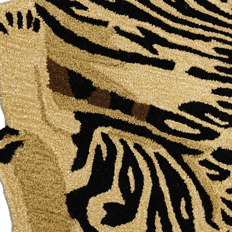 Close-up of the carpet body showing golden pile and black tiger stripes