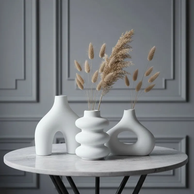 Archo Sculptural Abstract Ceramic Vase (White) - Set Of Three media 6